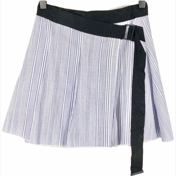 Seek the Label Pleated Academia Pinstripes Striped Belted Wrap Mini Skirt - Picture 1 of 8